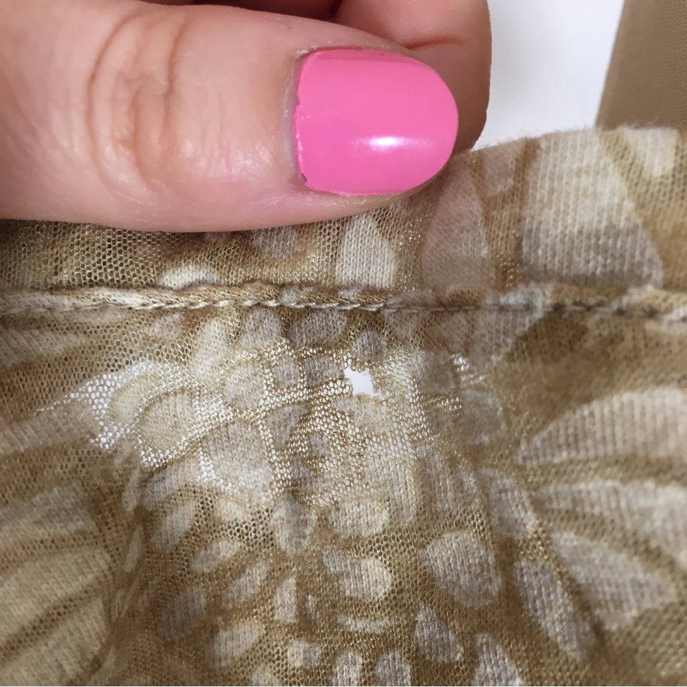 Relativity Lightweight Sheer Tan Floral Burnout Shirt, Petite Medium - Picture 9 of 9